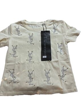 Cream Rhinestone Logo T-Shirt ✨
